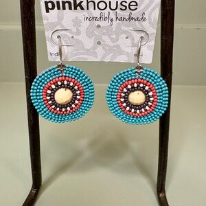 Pink House‎ Incredibly Handmade Beaded Drop Earrings Never Worn Artisan Bohemian